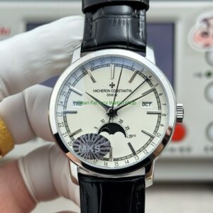 MKS Factory Vacheron Constantin Traditionnelle Complete Calendar 4010T/000P-B345 41mm White Gold Black Leather Strap Silver Dial