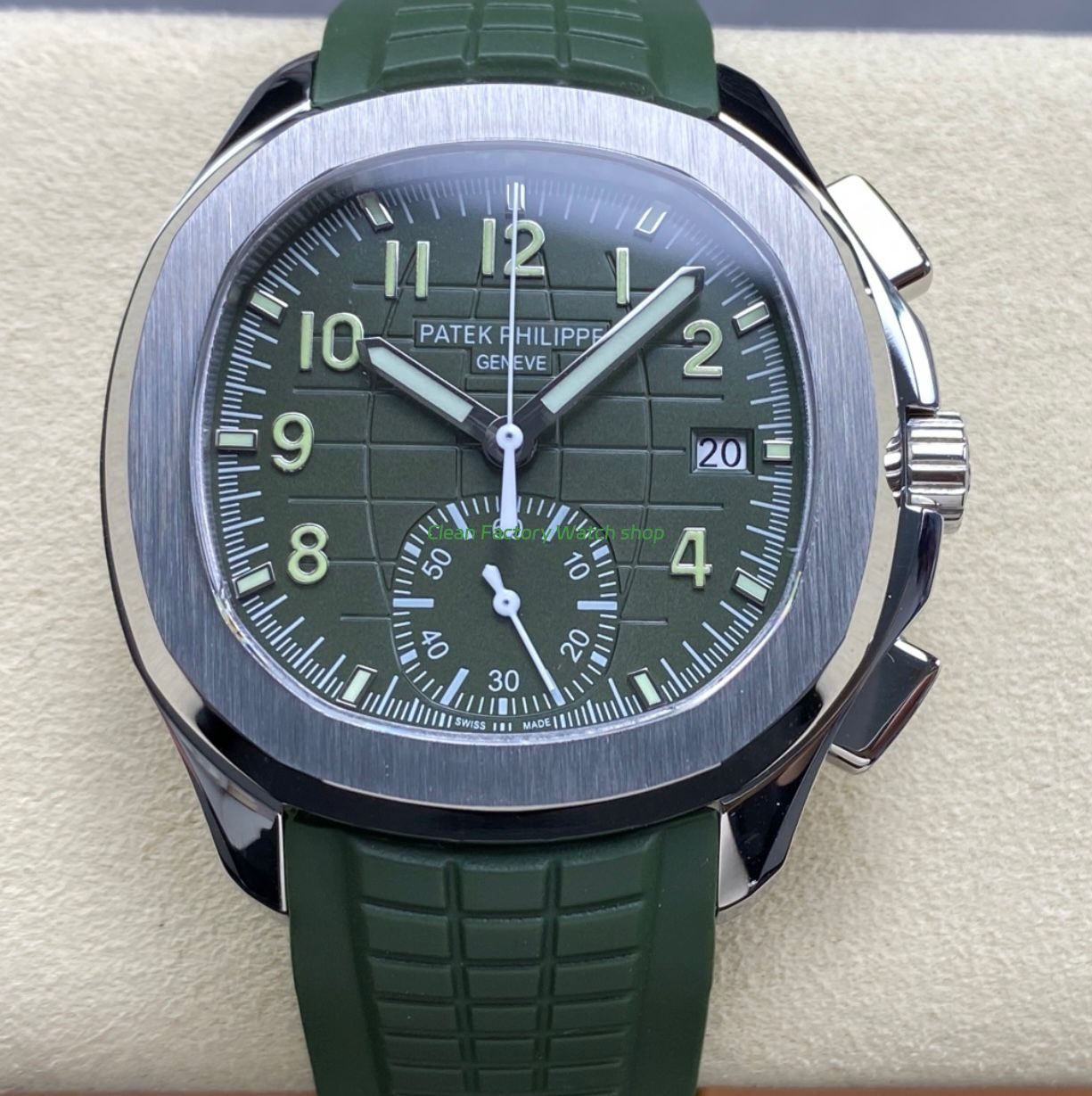 MMA Factory Patek Philippe Aquanaut 5968G 010 42.2mm White Gold Green Rubber Strap Green Dial 11 Clean Factory Watch