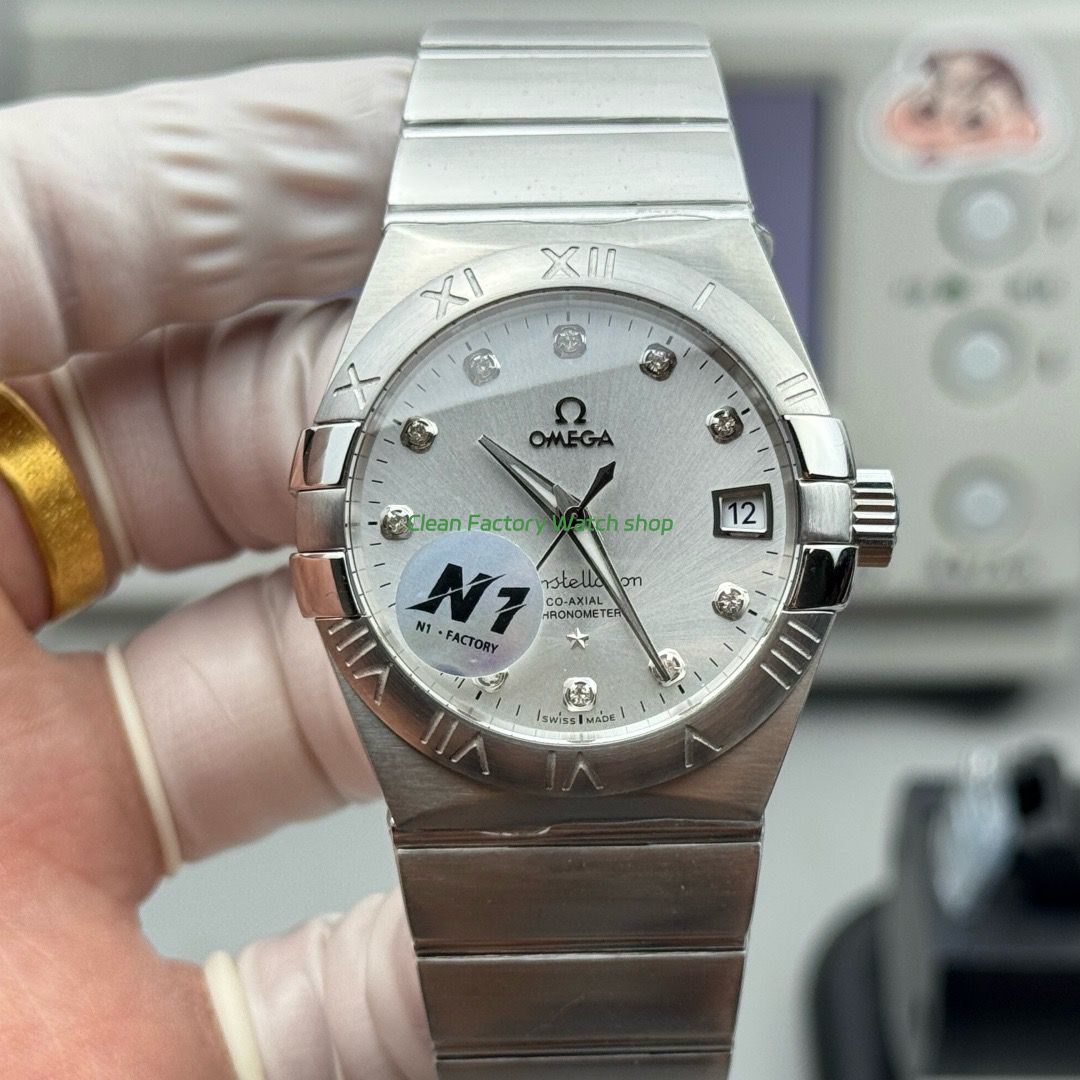 N1 Factory Omega Constellation 123.10.38.21.52.001 38mm Full Steel Diamond Silver Dial 1 N1 Factory Omega Constellation 123.10.38.21.52.001 38mm Full Steel Diamond Silver Dial 7 Clean Factory Watch