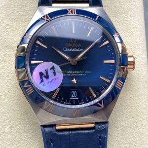 N1 Factory Omega Constellation 131.23.41.21.03.001 41mm Half Yellow Glod Blue Leather Strap Blue Dial
