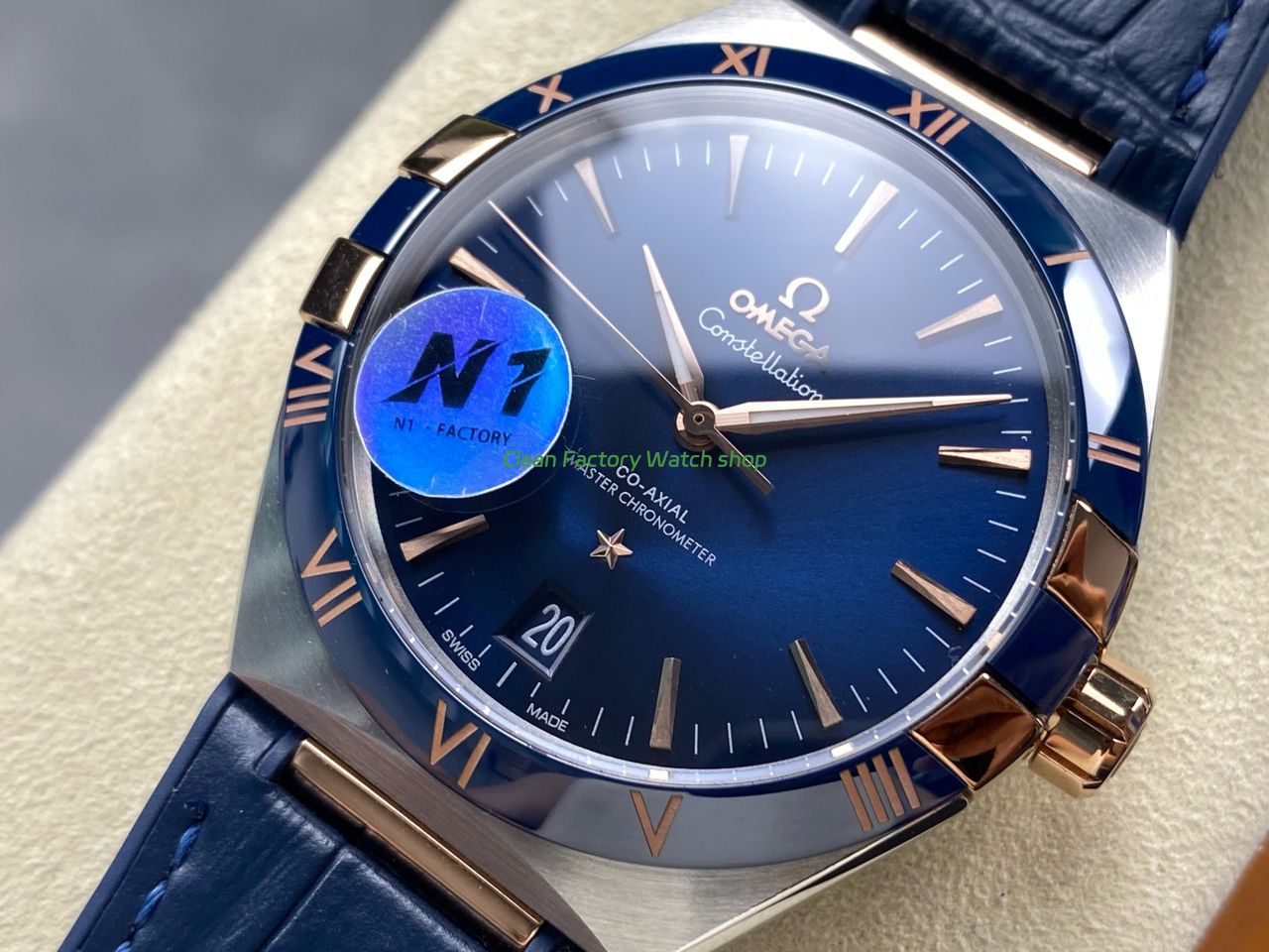 N1 Factory Omega Constellation 131.23.41.21.03.001 41mm Half Yellow Glod Blue Leather Strap Blue Dial (8) N1 Factory Omega Constellation 131.23.41.21.03.001 41mm Half Yellow Glod Blue Leather Strap Blue Dial (8)