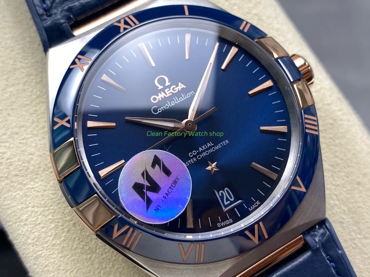 N1 Factory Omega Constellation 131.23.41.21.03.001 41mm Half Yellow Glod Blue Leather Strap Blue Dial (9) N1 Factory Omega Constellation 131.23.41.21.03.001 41mm Half Yellow Glod Blue Leather Strap Blue Dial (9)