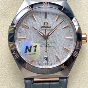 N1 Factory Omega Constellation 131.23.41.21.06.001 41mm Half Yellow Glod Black Leather Strap Grey Dial