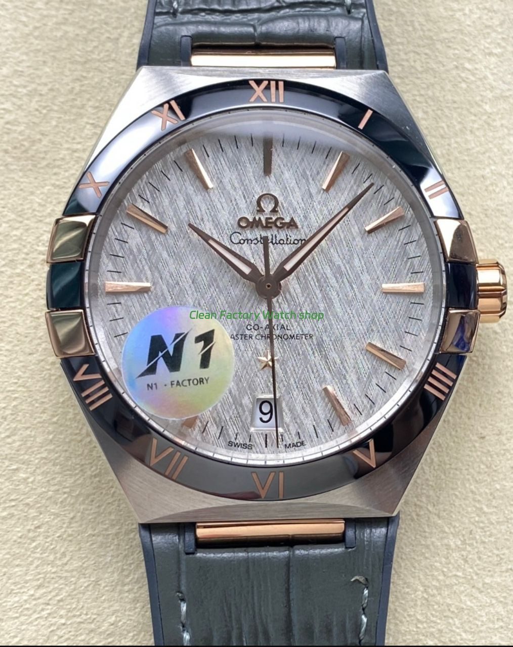 N1 Factory Omega Constellation 131.23.41.21.06.001 41mm Half Yellow Glod Black Leather Strap Grey Dial 1 N1 Factory Omega Constellation 131.23.41.21.06.001 41mm Half Yellow Glod Black Leather Strap Grey Dial 9 Clean Factory Watch