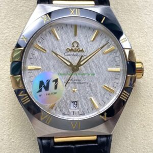 N1 Factory Omega Constellation 131.23.41.21.06.002 41mm Half Yellow Glod Black Leather Strap Grey Dial 6 Clean Factory Watch