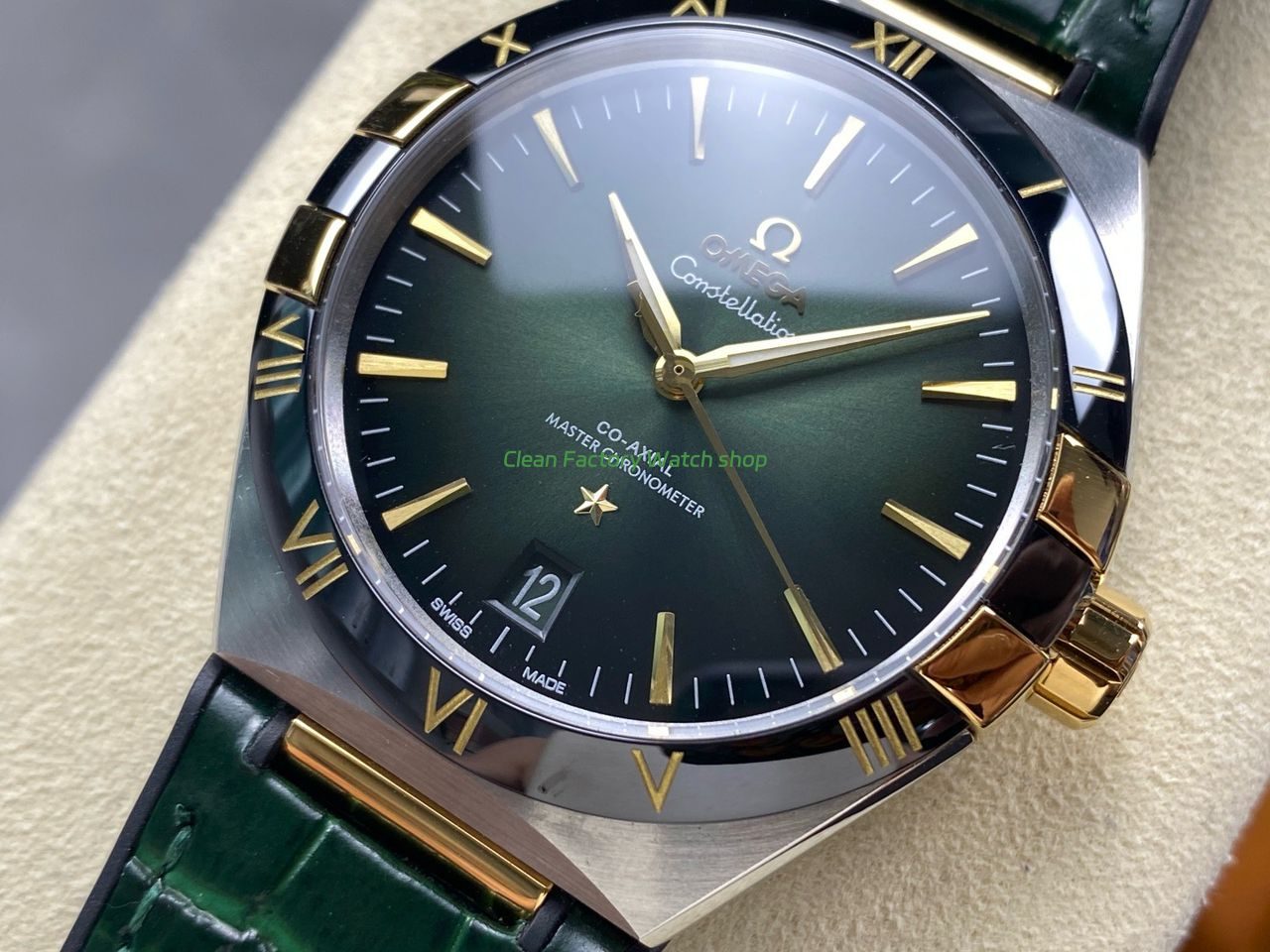 N1 Factory Omega Constellation 131.23.41.21.10.001 41mm Half Yellow Glod Black Leather Strap Green Dial (4) N1 Factory Omega Constellation 131.23.41.21.10.001 41mm Half Yellow Glod Black Leather Strap Green Dial (4)