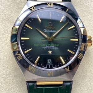 N1 Factory Omega Constellation 131.23.41.21.10.001 41mm Half Yellow Glod Black Leather Strap Green Dial 6 Clean Factory Watch