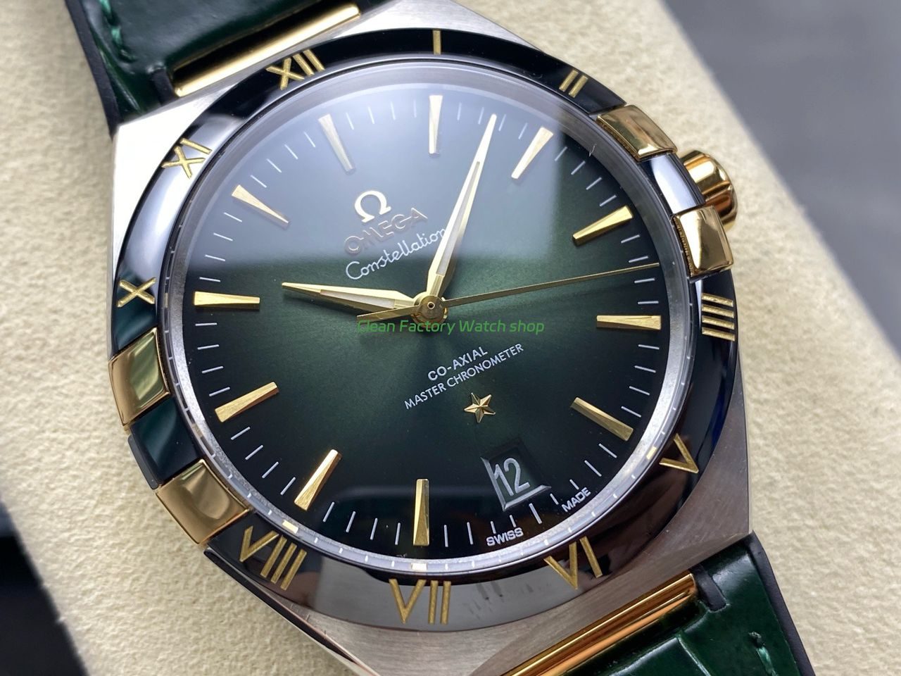 N1 Factory Omega Constellation 131.23.41.21.10.001 41mm Half Yellow Glod Black Leather Strap Green Dial (7) N1 Factory Omega Constellation 131.23.41.21.10.001 41mm Half Yellow Glod Black Leather Strap Green Dial (7)