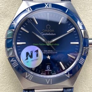N1 Factory Omega Constellation 131.33.41.21.03.001 41mm Steel Blue Leather Strap Blue Dial