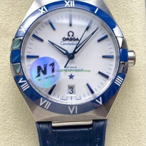 N1 Factory Omega Constellation 131.33.41.21.04.001 41mm Steel Blue Leather Strap White Dial
