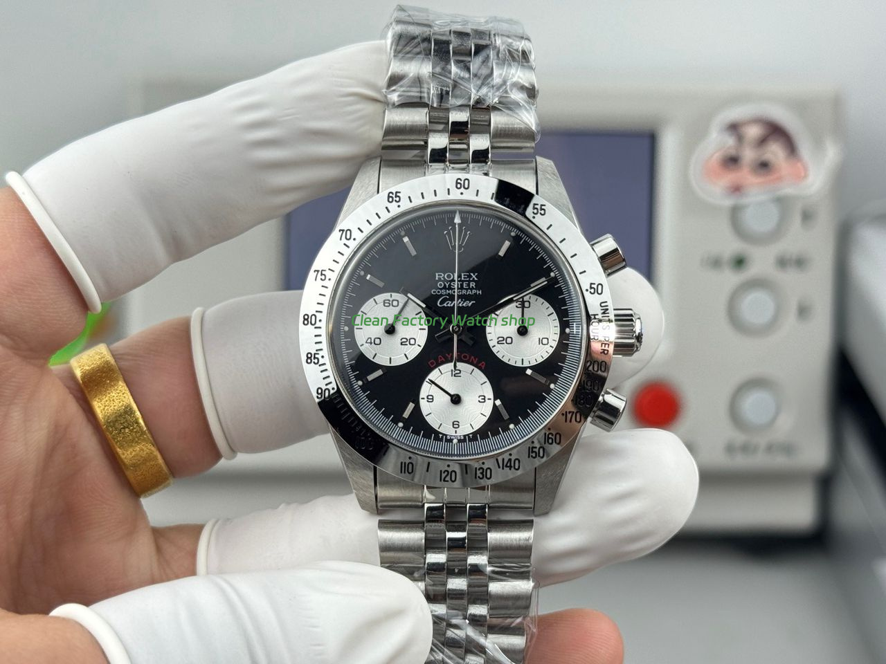 SN Factory Rolex Daytona Vintage Cartier 37mm Full Steel Black Dial 1 SN Factory Rolex Daytona Vintage Cartier 37mm Full Steel Black Dial 6 Clean Factory Watch