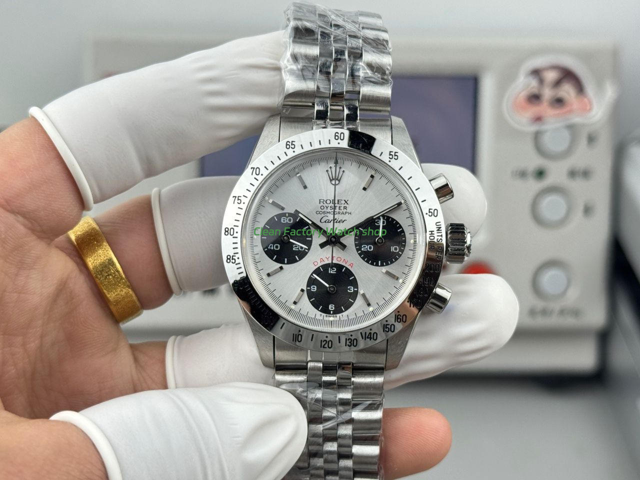 SN Factory Rolex Daytona Vintage Cartier 37mm Full Steel White Dial 1 SN Factory Rolex Daytona Vintage Cartier 37mm Full Steel White Dial 6 Clean Factory Watch