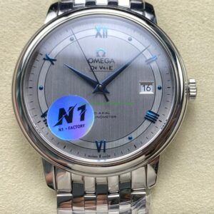 N1 Factory Omega De Ville Co-Axial 424.10.40.20.02.001 39.5mm Full Steel Blue Roman Number Silver Dial