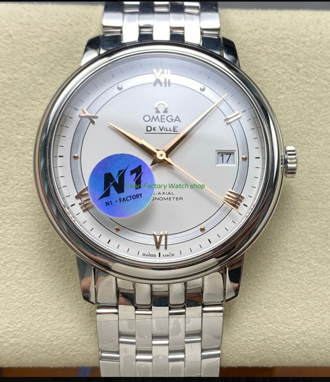 N1 Factory Omega De Ville Co-Axial 424.10.40.20.02.002 39.5mm Full Steel Roman Number Silver Dial 1 N1 Factory Omega De Ville Co Axial 424.10.40.20.02.002 39.5mm Full Steel Roman Number Silver Dial 1 Clean Factory Watch