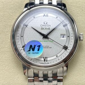 N1 Factory Omega De Ville Co-Axial 424.10.40.20.02.005 39.5mm Full Steel Roman Number Silver Dial