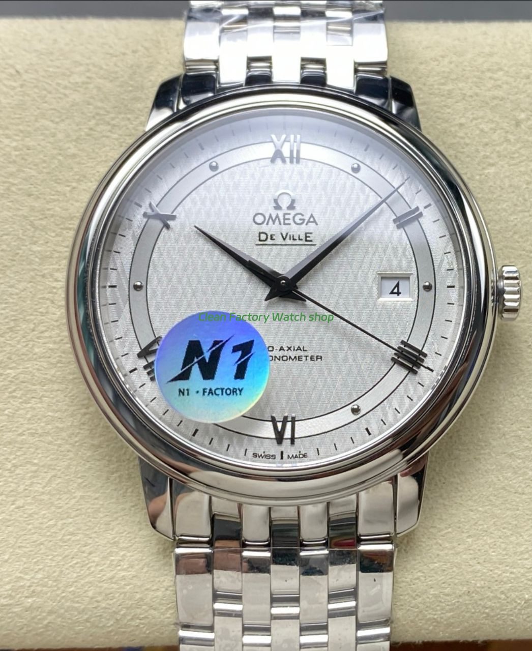 N1 Factory Omega De Ville Co Axial 424.10.40.20.02.005 39.5mm Full Steel Roman Number Silver Dial 7 Clean Factory Watch