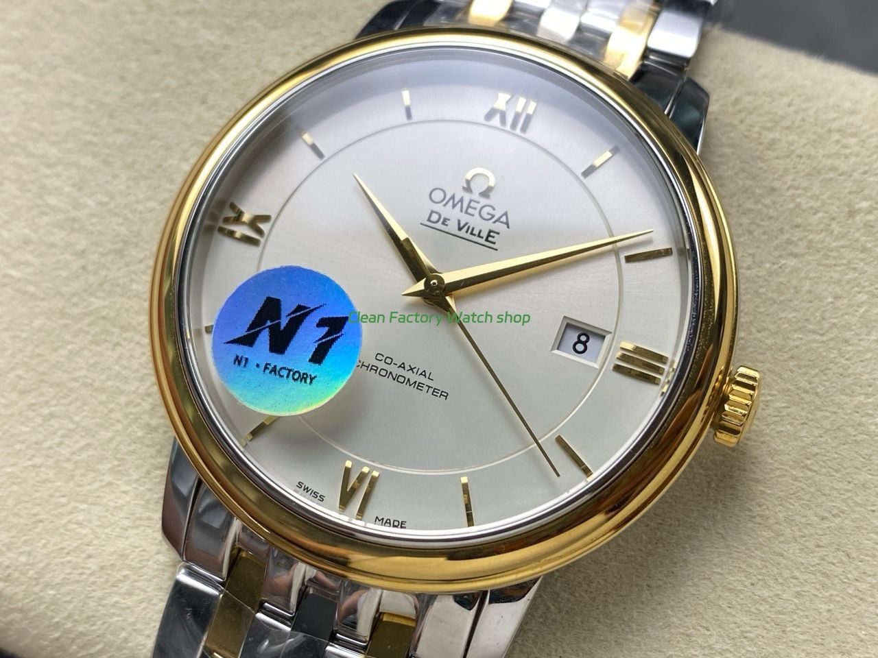 N1 Factory Omega De Ville Co-Axial 424.20.40.20.02.001 39.5mm Half Yellow Gold Roman Number Silver Dial (5) N1 Factory Omega De Ville Co-Axial 424.20.40.20.02.001 39.5mm Half Yellow Gold Roman Number Silver Dial (5)