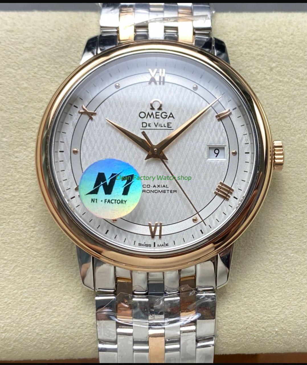 N1 Factory Omega De Ville Co-Axial 424.20.40.20.02.002 39.5mm Half Rose Gold Roman Number Silver Dial 1 N1 Factory Omega De Ville Co Axial 424.20.40.20.02.002 39.5mm Half Rose Gold Roman Number Silver Dial 8 Clean Factory Watch