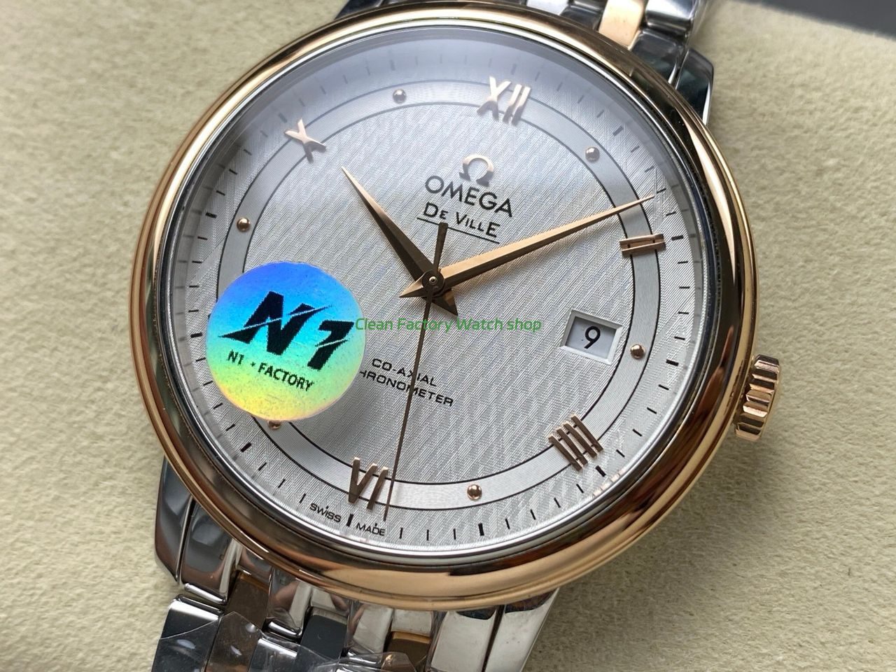 N1 Factory Omega De Ville Co-Axial 424.20.40.20.02.002 39.5mm Half Rose Gold Roman Number Silver Dial (9) N1 Factory Omega De Ville Co-Axial 424.20.40.20.02.002 39.5mm Half Rose Gold Roman Number Silver Dial (9)