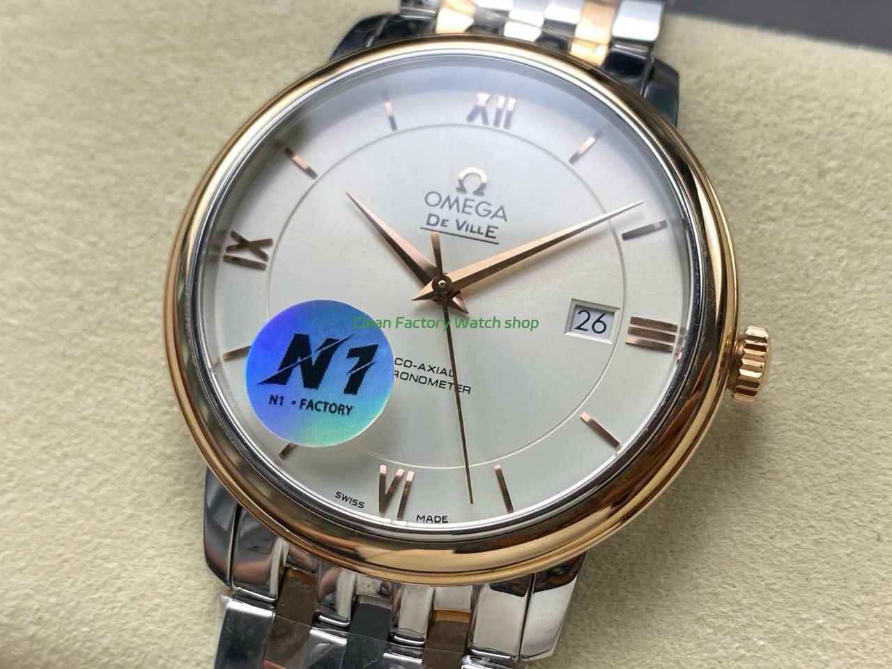 N1 Factory Omega De Ville Co-Axial 424.20.40.20.02.005 39.5mm Half Yellow Gold Roman Number Silver Dial (4) N1 Factory Omega De Ville Co-Axial 424.20.40.20.02.005 39.5mm Half Yellow Gold Roman Number Silver Dial (4)