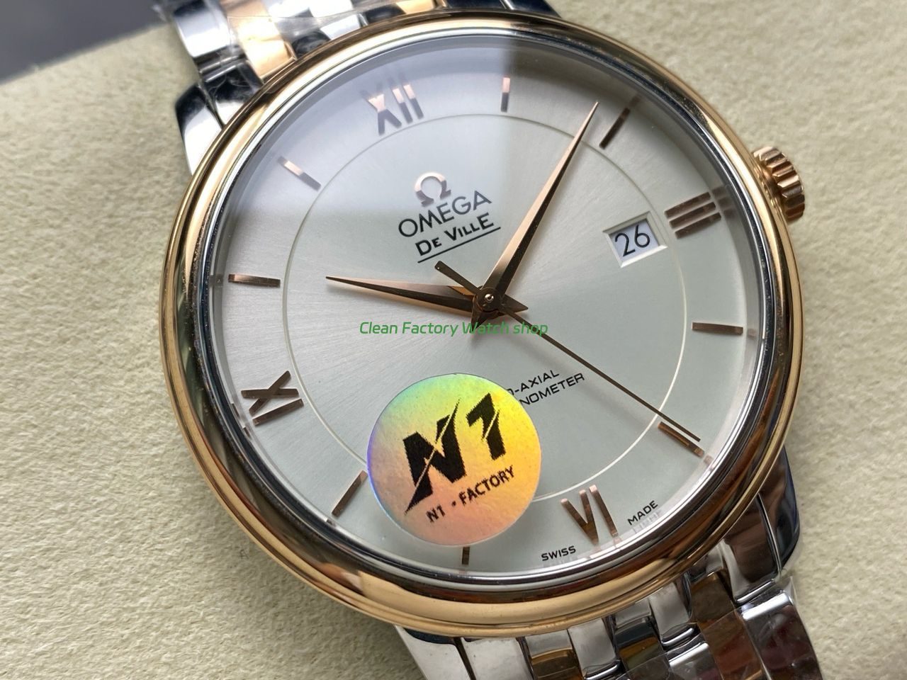 N1 Factory Omega De Ville Co-Axial 424.20.40.20.02.005 39.5mm Half Yellow Gold Roman Number Silver Dial (5) N1 Factory Omega De Ville Co-Axial 424.20.40.20.02.005 39.5mm Half Yellow Gold Roman Number Silver Dial (5)