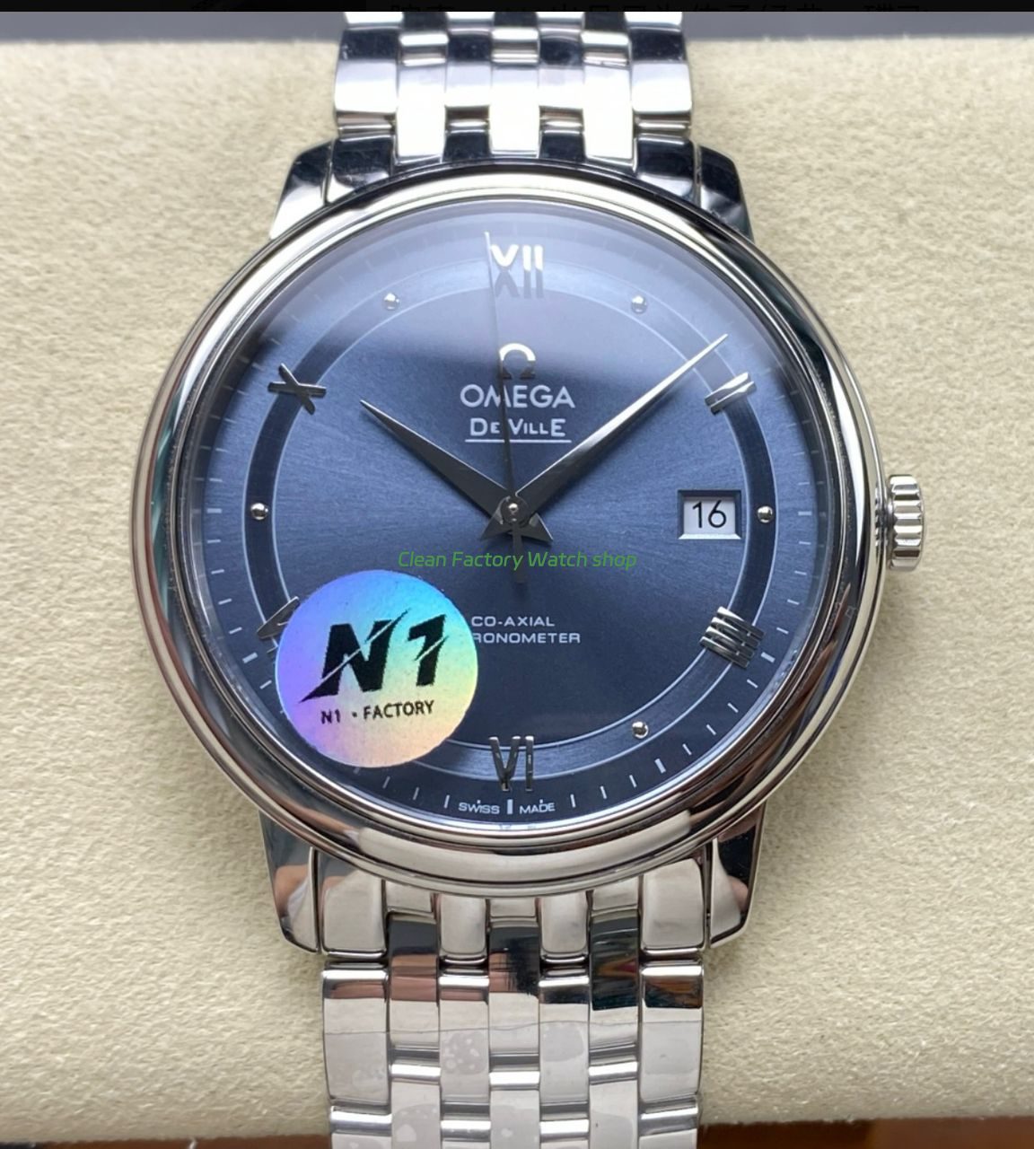 N1 Factory Omega De Ville Prestige 424.10.37.20.03.001 39.5mm Full Steel Roman Number Light Blue Dial 5 Clean Factory Watch