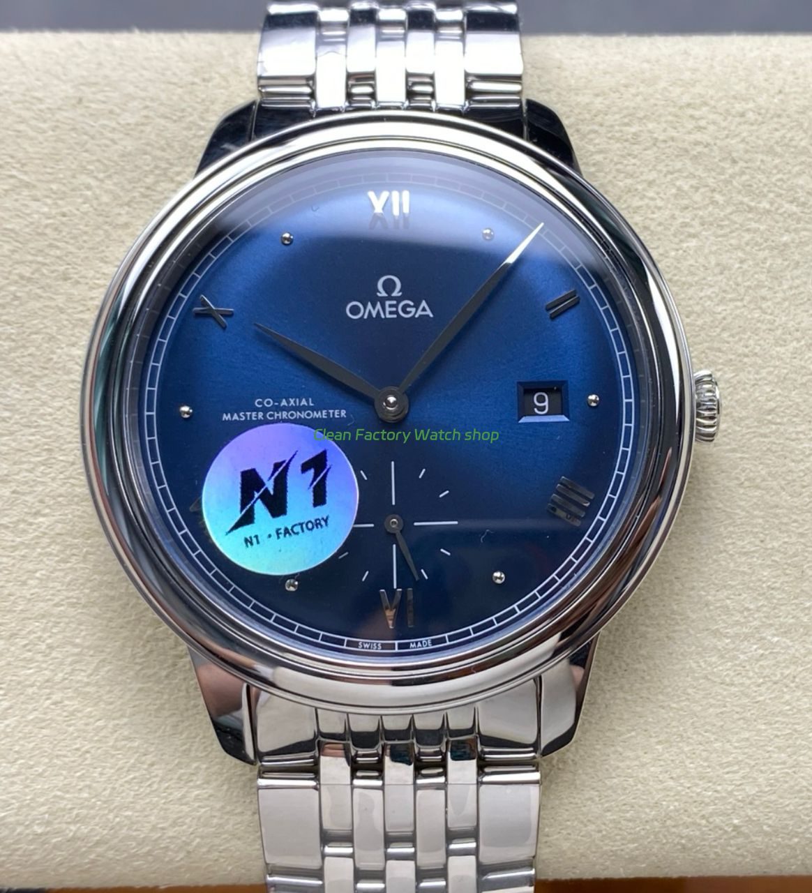 N1 Factory Omega De Ville Prestige 434.10.41.20.03.001 41mm Full Steel Roman Numerals Blue Dial 1 N1 Factory Omega De Ville Prestige 434.10.41.20.03.001 41mm Full Steel Roman Numerals Blue Dial 5 Clean Factory Watch