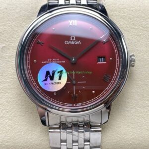 N1 Factory Omega De Ville Prestige 434.10.41.20.11.001 41mm Full Steel Roman Numerals Red Dial