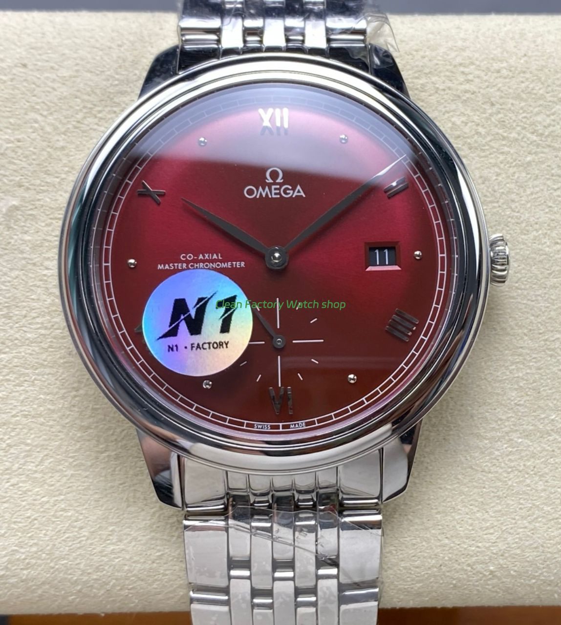 N1 Factory Omega De Ville Prestige 434.10.41.20.11.001 41mm Full Steel Roman Numerals Red Dial 1 N1 Factory Omega De Ville Prestige 434.10.41.20.11.001 41mm Full Steel Roman Numerals Red Dial 4 Clean Factory Watch