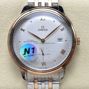 N1 Factory Omega De Ville Prestige 434.20.41.20.02.001 41mm Half Yellow Gold Roman Numerals Silver Dial