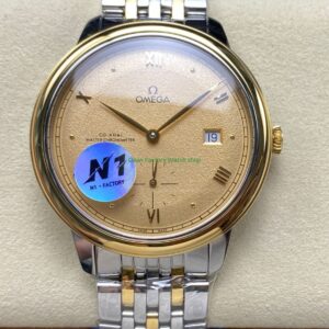 N1 Factory Omega De Ville Prestige 434.20.41.20.08.001 41mm Half Yellow Gold Roman Numerals Champagne Dial