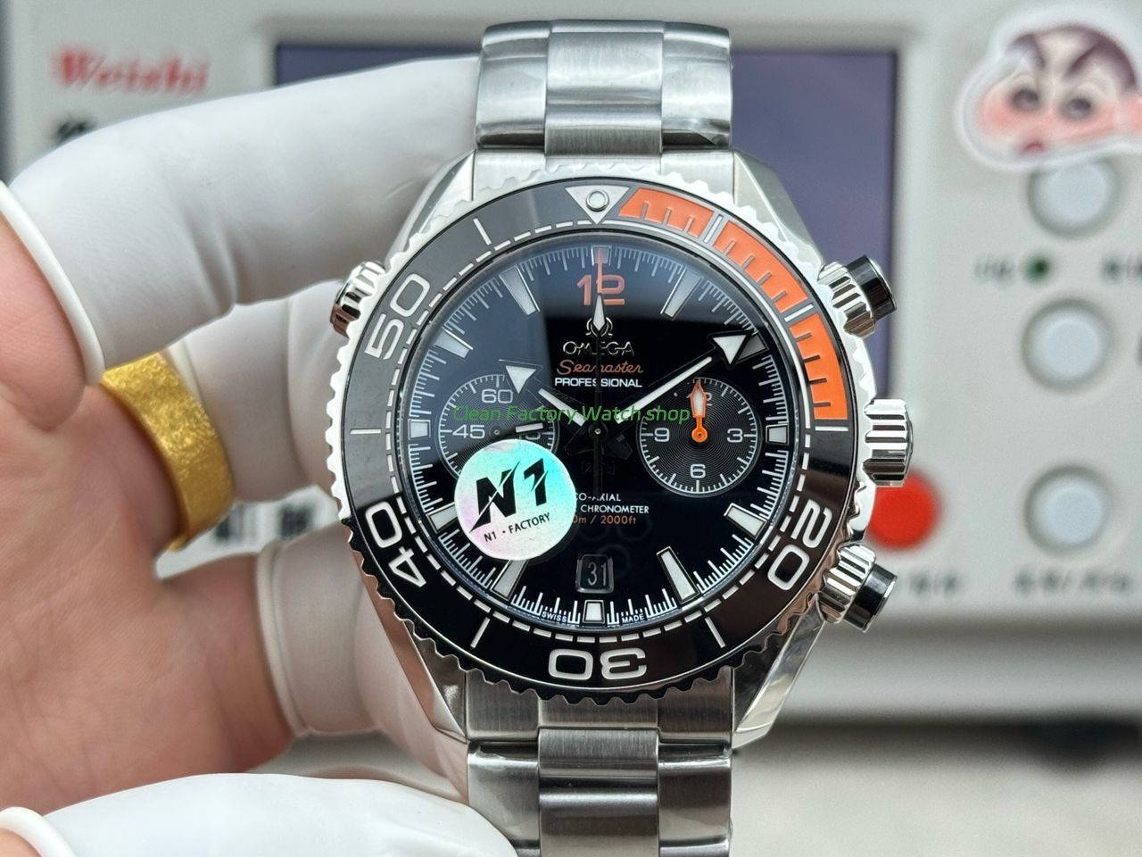 N1 Factory Omega Seamaster Planet Ocean Chronograph 215.30.46.51.01.002 45mm Full Steel Black Dial 8 Clean Factory Watch