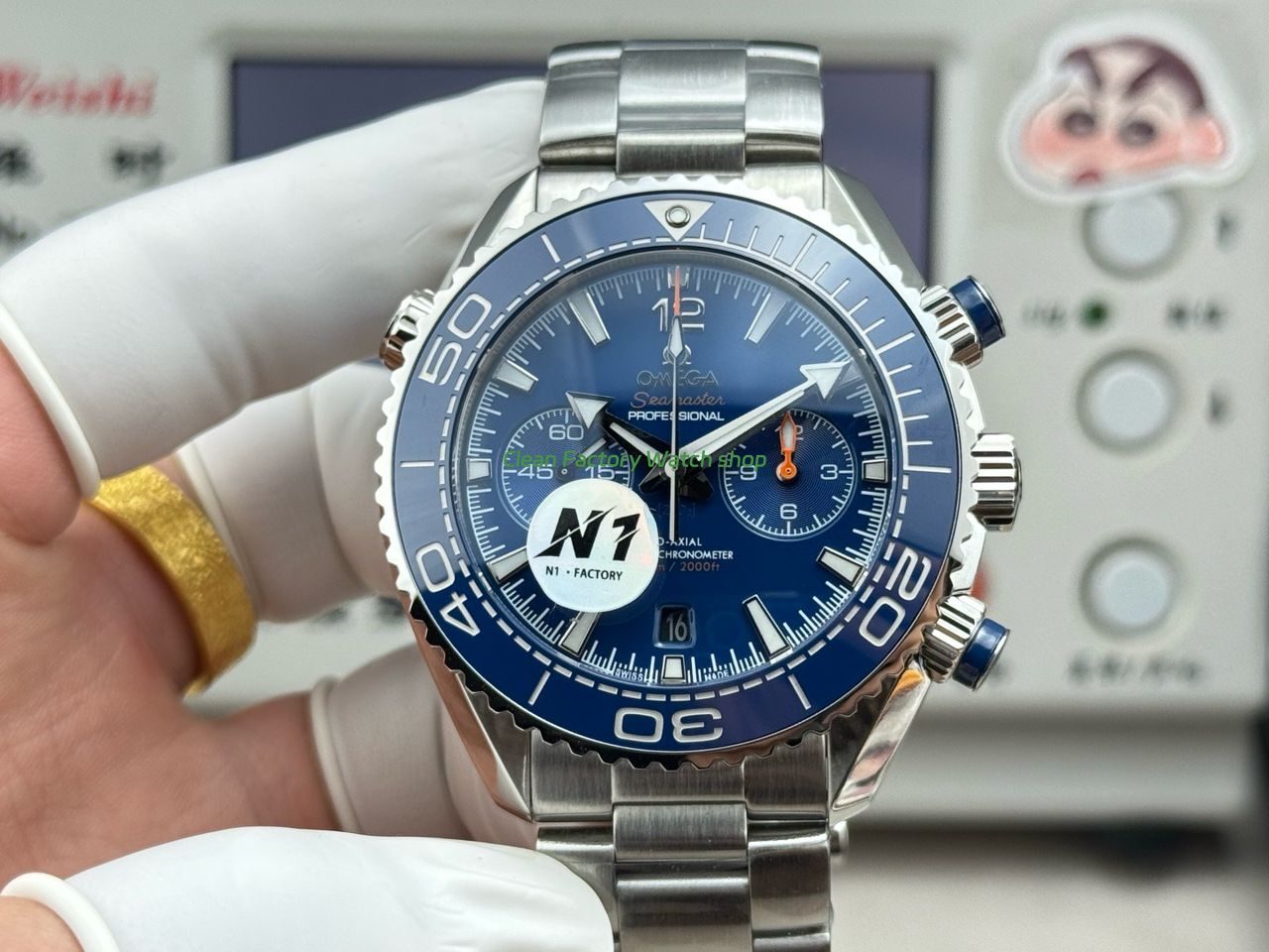 N1 Factory Omega Seamaster Planet Ocean Chronograph 215.30.46.51.03.001 45mm Full Steel Blue Dial 8 Clean Factory Watch