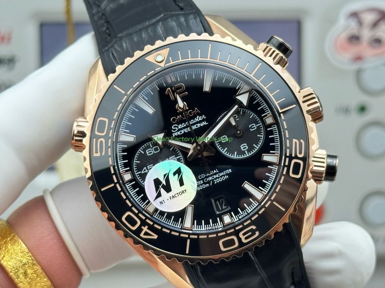 N1 Factory Omega Seamaster Planet Ocean Chronograph 45mm Full Yellow Gold Black Leather Strap Black Dial (3) N1 Factory Omega Seamaster Planet Ocean Chronograph 45mm Full Yellow Gold Black Leather Strap Black Dial (3)