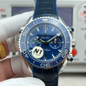 N1 Factory Omega Seamaster Planet Ocean Chronograph 215.30.46.51.03.001 45mm Steel Blue Leather Strap Blue Dial