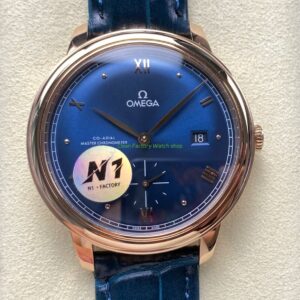 N1 Factory Omega De Ville Prestige 434.53.41.20.03.001 41mm Rose Gold Blue Leather Strap Roman Numerals Blue Dial