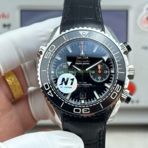 N1 Factory Omega Seamaster Planet Ocean Chronograph 215.33.46.51.01.001 45mm Steel Black Leather Strap Black Dial