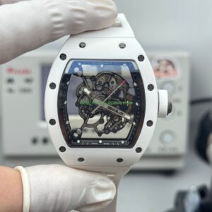 New Factory Richard Mille RM 055 42.7mm White Ceramics White Rubber Strap Black Skeletonized Dial 12 New Factory Richard Mille RM 055 42.7mm White Ceramics White Rubber Strap Black Skeletonized Dial 4 Clean Factory Watch