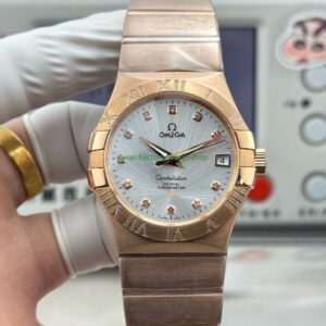 OVS Factory Omega Constellation 123.55.38.21.52.007 38mm Full Rose Gold Diamond Bezel Diamond Silver Dial 10 Clean Factory Watch