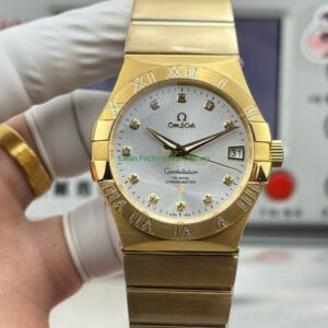 OVS Factory Omega Constellation 123.55.38.21.52.008 38mm Full Rose Gold Diamond Bezel Diamond Silver Dial 9 Clean Factory Watch