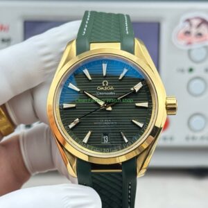 OVS Factory Omega Seamaster Aqua Terra 220.52.41.21.10.001 41mm Yellow Gold Green Rubber Strap Green Dial
