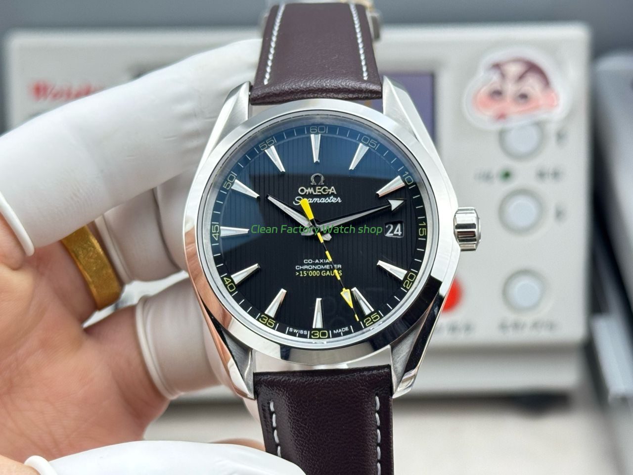 OVS Factory Omega Seamaster Aqua Terra 231.12.42.21.01.001 41mm Steel Brown Leather Strap Black Dial 6 Clean Factory Watch
