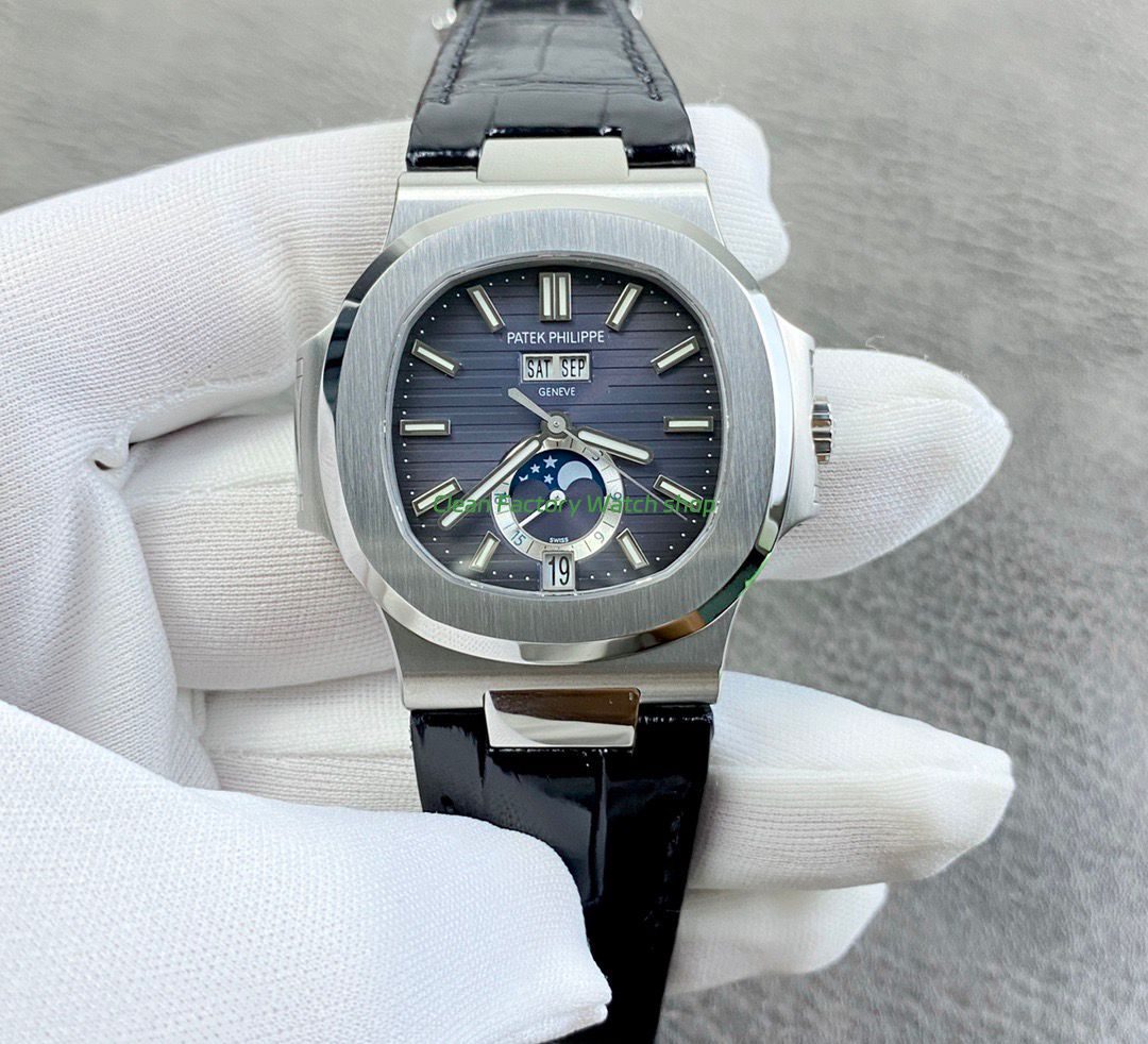 PPF Factory Patek Philippe Nautilus 57261A-0014 40mm Leather Strap Blue Dial 1 Patek Philippe Nautilus 5726 annual calendar dial