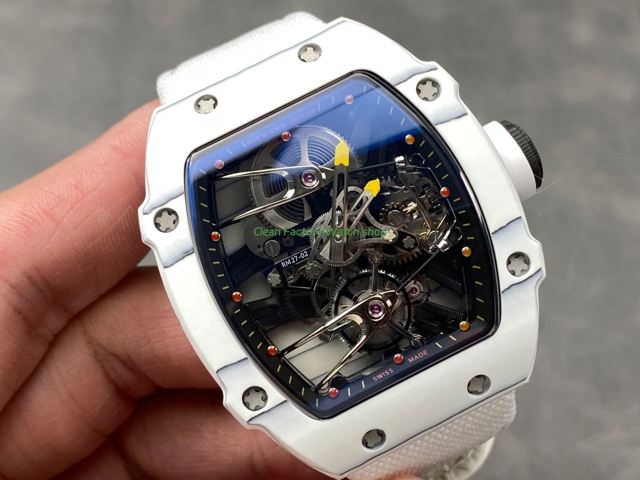 RM Factory Richard Mille RM 27-02 43mm White Carbon Fiber White Canvas Strap Tourbillon Skeletonized Dial (5) RM Factory Richard Mille RM 27-02 43mm White Carbon Fiber White Canvas Strap Tourbillon Skeletonized Dial (5)