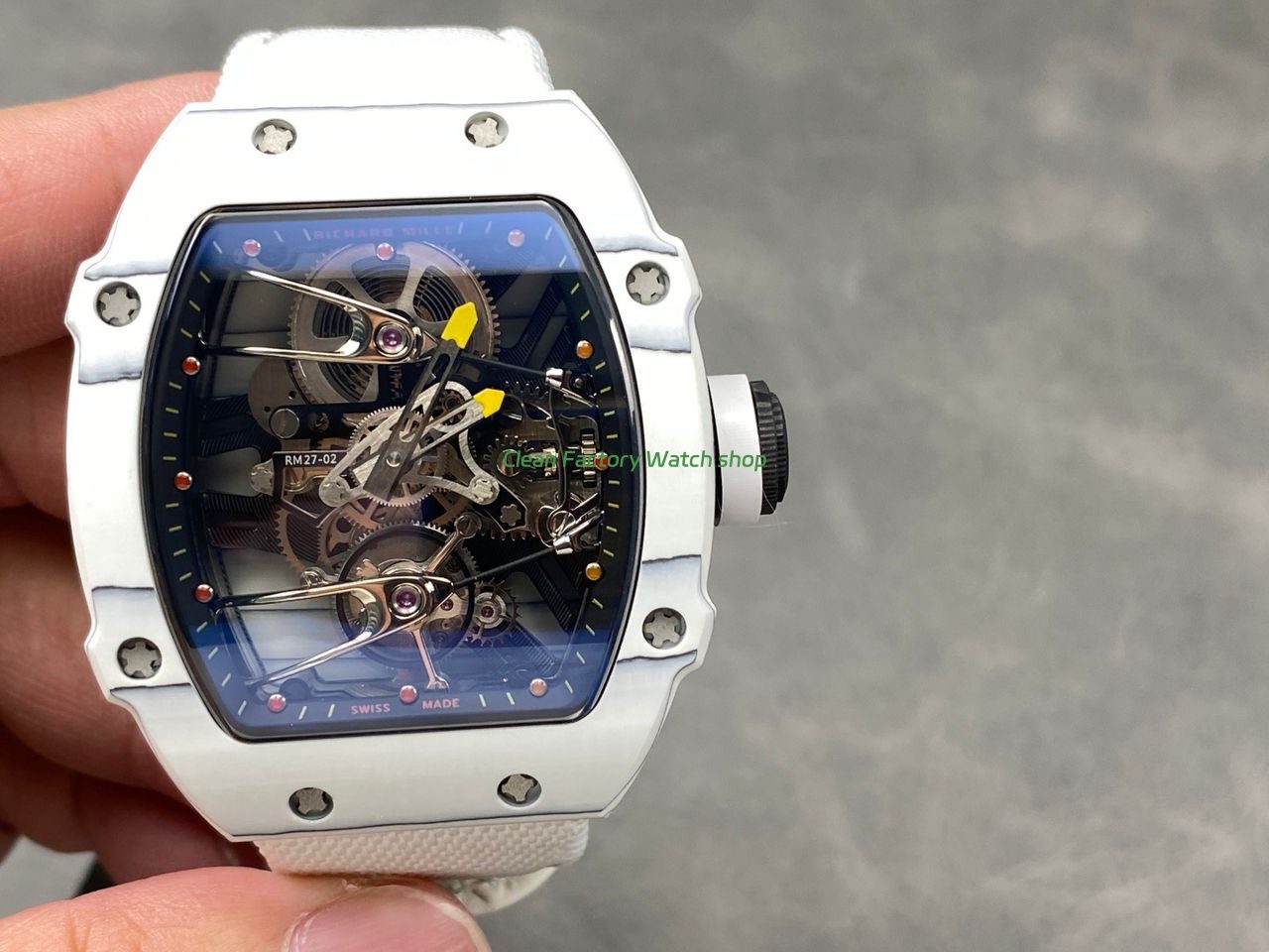 RM Factory Richard Mille RM 27-02 43mm White Carbon Fiber White Canvas Strap Tourbillon Skeletonized Dial 1 RM Factory Richard Mille RM 27-02 Tourbillon watch