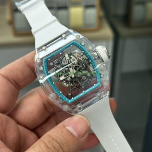 Home 27 Sonic Factory Richard Mille RM 055 43mm Synthetic Crystal White Rubber Strap Skeletonized Blue Dial 3 Clean Factory Watch
