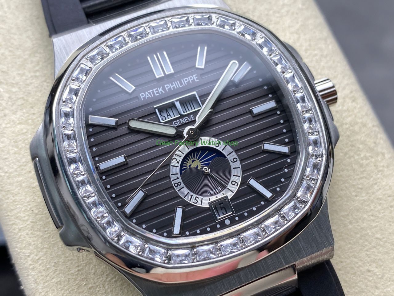 TW Factory Patek Philippe Nautilus 57261A-001 40mm Black Rubber Strap Diamond Bezel Black Dial (6) TW Factory Patek Philippe Nautilus 57261A-001 40mm Black Rubber Strap Diamond Bezel Black Dial (6)