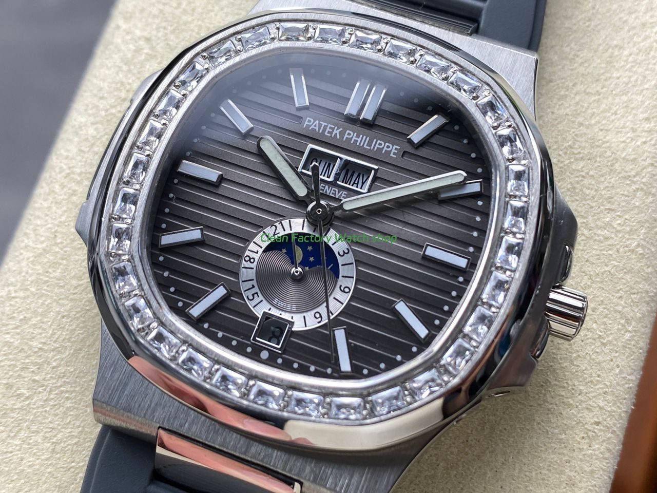 TW Factory Patek Philippe Nautilus 57261A-001 40mm Grey Rubber Strap Diamond Bezel Gradient Grey Dial (6) TW Factory Patek Philippe Nautilus 57261A-001 40mm Grey Rubber Strap Diamond Bezel Gradient Grey Dial (6)