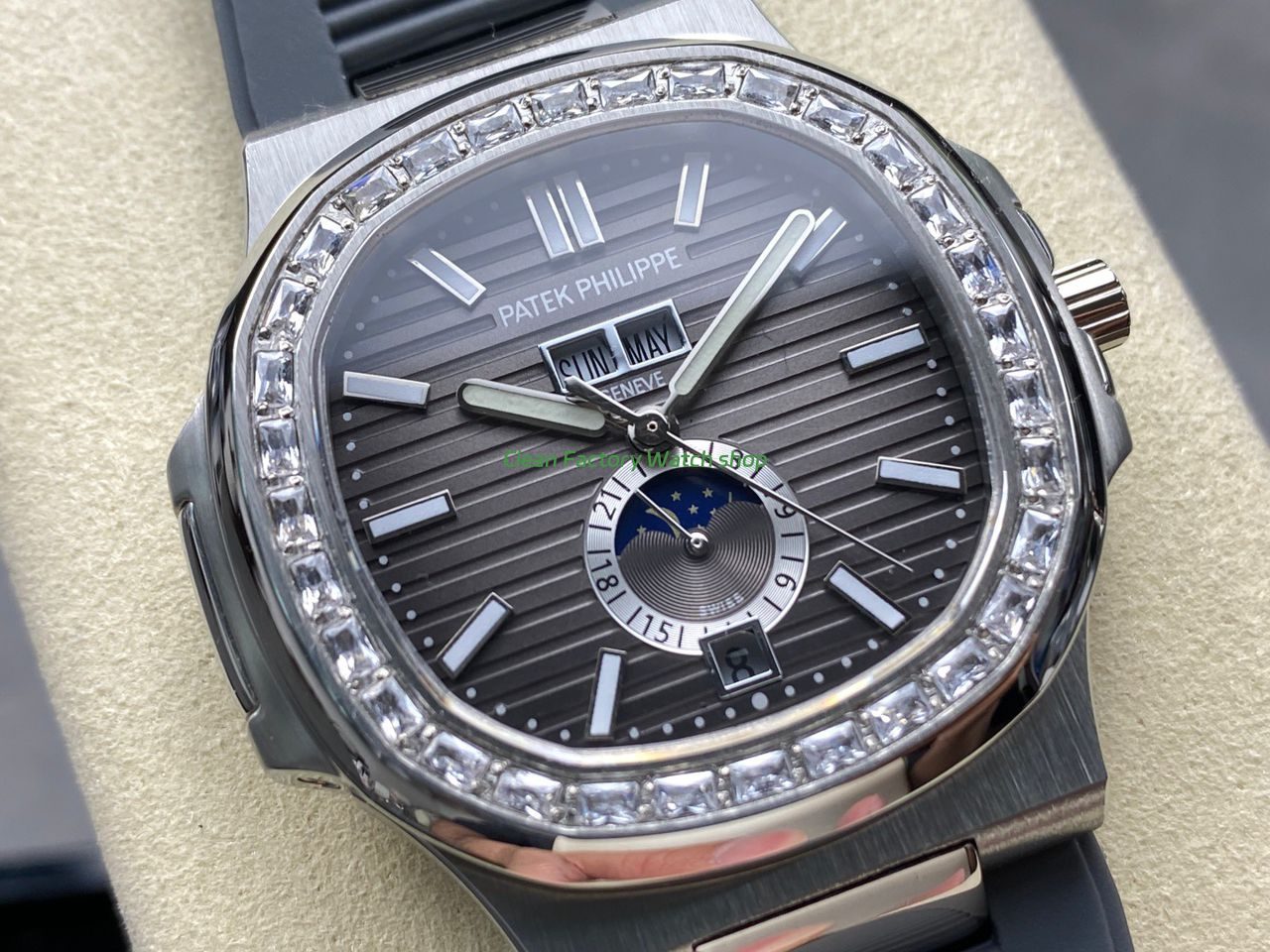 TW Factory Patek Philippe Nautilus 57261A-001 40mm Grey Rubber Strap Diamond Bezel Gradient Grey Dial (7) TW Factory Patek Philippe Nautilus 57261A-001 40mm Grey Rubber Strap Diamond Bezel Gradient Grey Dial (7)
