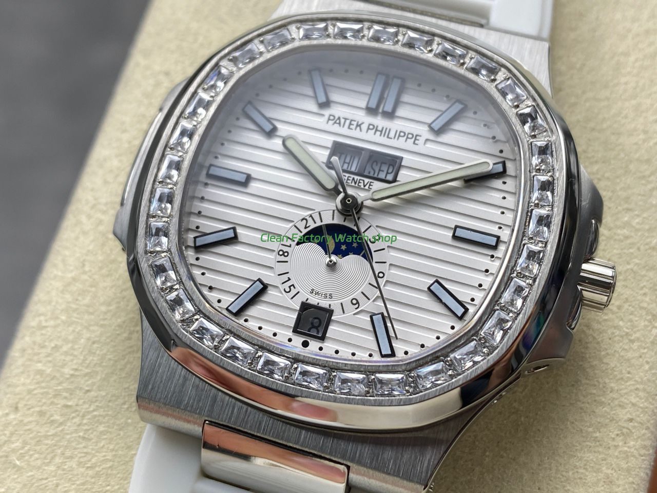 TW Factory Patek Philippe Nautilus 57261A-010 40mm White Rubber Strap Diamond Bezel White Dial (5) TW Factory Patek Philippe Nautilus 57261A-010 40mm White Rubber Strap Diamond Bezel White Dial (5)